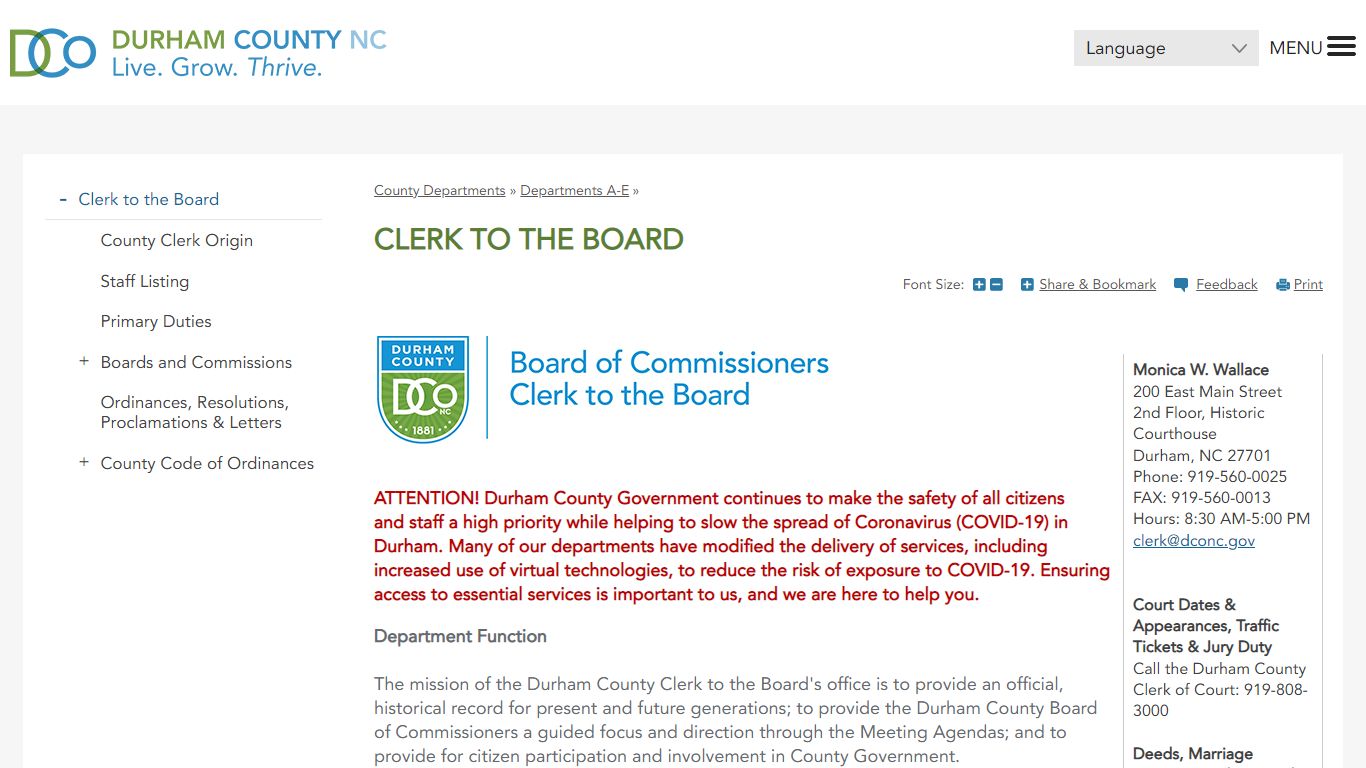 Clerk to the Board | Durham County - DCONC