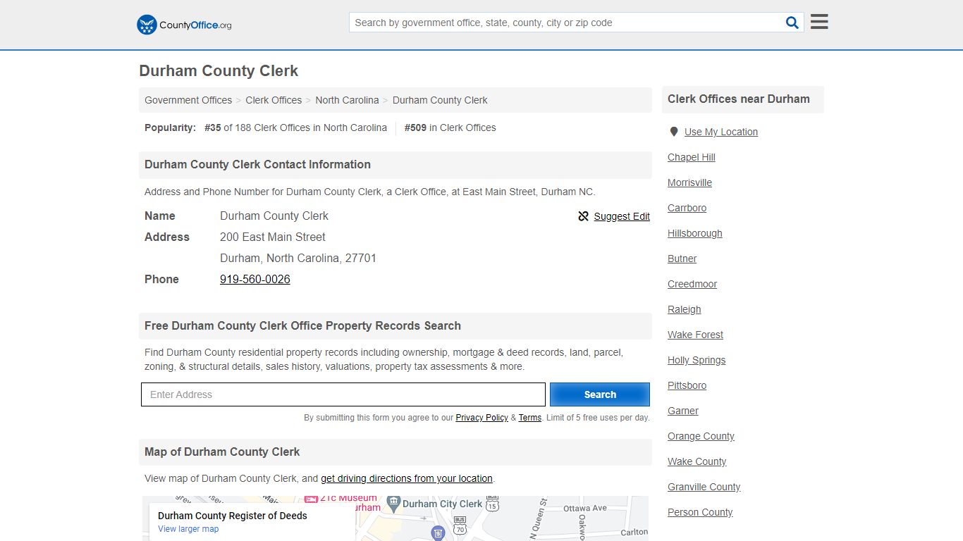 Durham County Clerk - Durham, NC (Address and Phone) - County Office